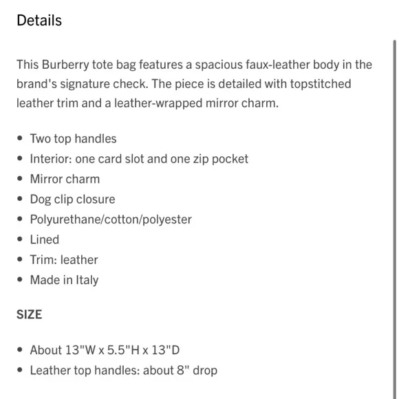 NWT Burberry Medium Check Leather Tote Bag - Picture 7 of 7